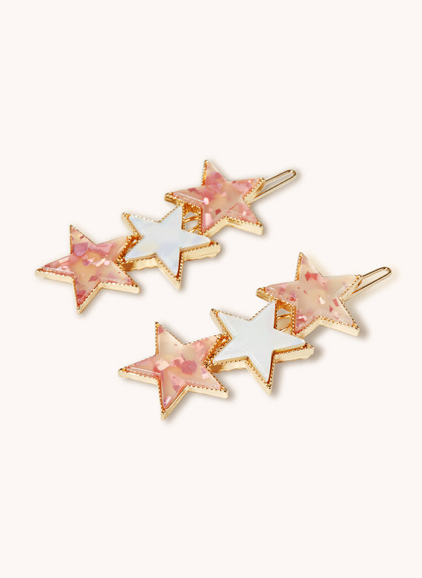 Marbelized Star Trio Clip - Colors: Pink Irridescent Sparkle & Mother of Pearl White